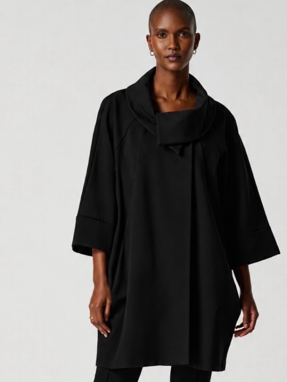 Lena Gabrielle Black Cowl Cocoon Topper Jacket Size 12 Elegant